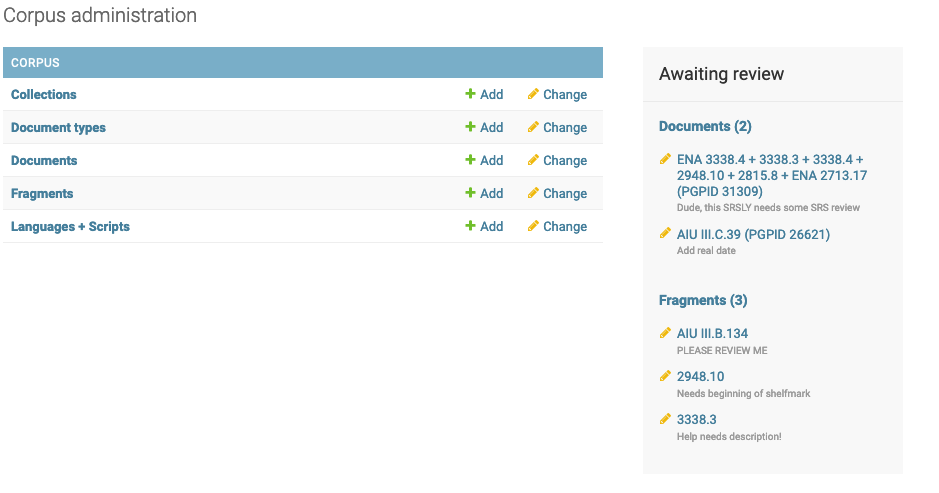 Screenshot of Geniza admin interface with new awaiting review feature