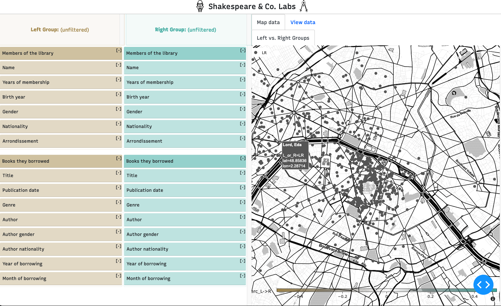 Screenshot showing the current state of the geotaste mapping and comparison tool