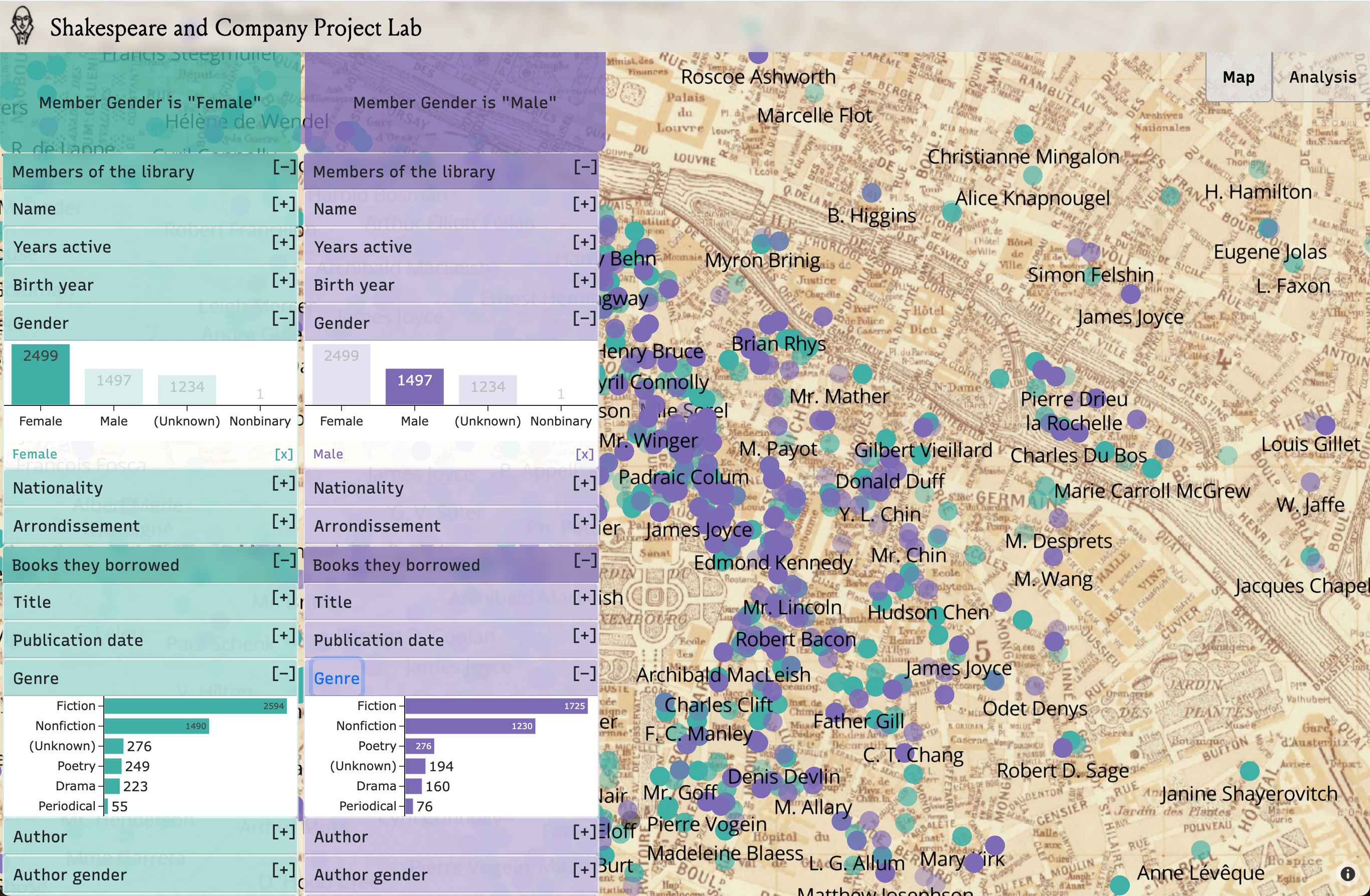 Screenshot of GeoTaste showing a filtered comparison view